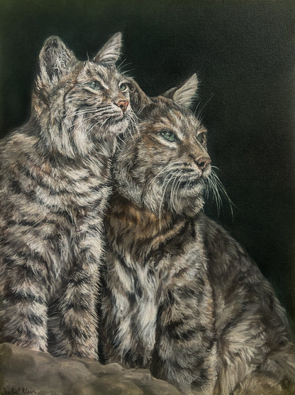 A Bobcat and her Kitten • Original Painting